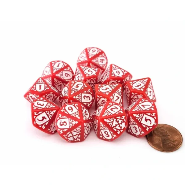 Blood & Plunder Pack of 12 D10 Spanish Nationality Dice - Red with White - Your Source for Gaming Essentials Store