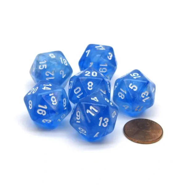 Borealis 20 Sided D20 Chessex Dice, 6 Pieces - Sky Blue with White Numbers - Your Source for Gaming Essentials Fashion