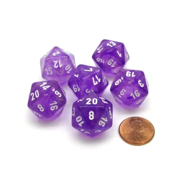 Borealis 20 Sided D20 Chessex Dice, 6 Pieces - Purple with White Numbers - Your Source for Gaming Essentials Best