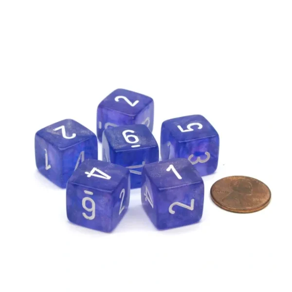 Borealis 15mm 6 Sided D6 Chessex Dice, 6 Pieces - Purple with White Numbers - Your Source for Gaming Essentials Clearance