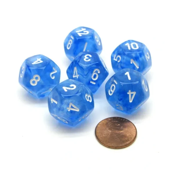 Borealis 18mm 12 Sided D12 Chessex Dice, 6 Pieces - Sky Blue with White - Your Source for Gaming Essentials Best Sale