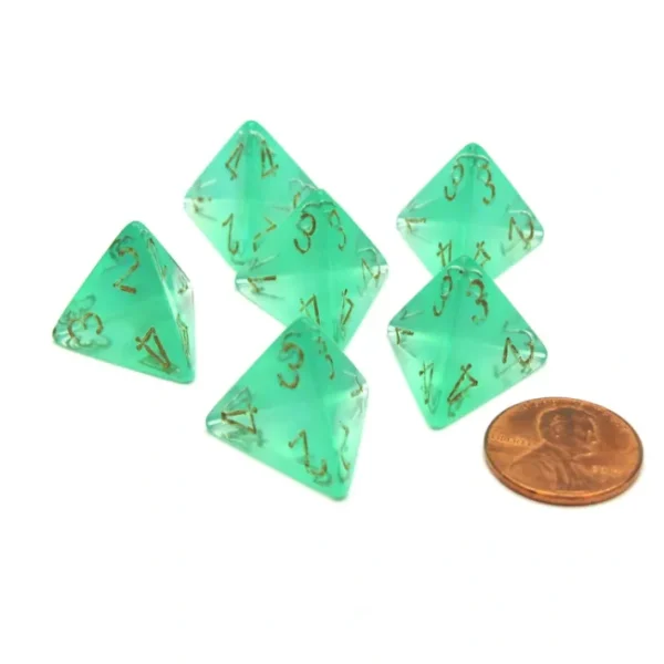 Borealis 18mm 4 Sided D4 Chessex Dice, 6 Pieces - Light Green with Gold - Your Source for Gaming Essentials Best