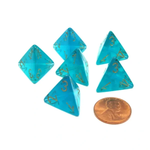 Borealis 18mm 4 Sided D4 Chessex Dice, 6 Pieces - Teal with Gold - Your Source for Gaming Essentials Best Sale