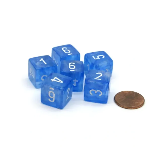 Borealis 15mm 6 Sided D6 Chessex Dice, 6 Pieces - Sky Blue with White Numbers - Your Source for Gaming Essentials Cheap