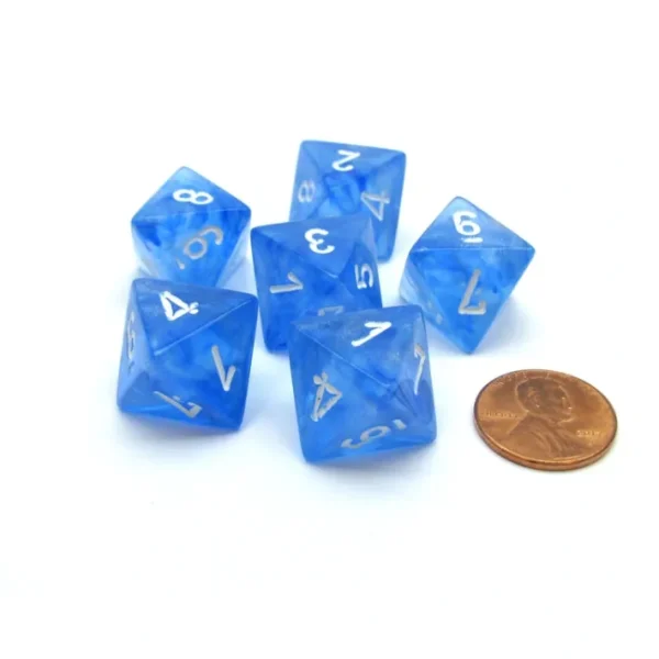 Borealis 15mm 8 Sided D8 Chessex Dice, 6 Pieces - Sky Blue with White - Your Source for Gaming Essentials Shop