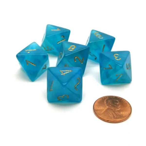 Borealis 15mm 8 Sided D8 Chessex Dice, 6 Pieces - Teal with Gold - Your Source for Gaming Essentials Store