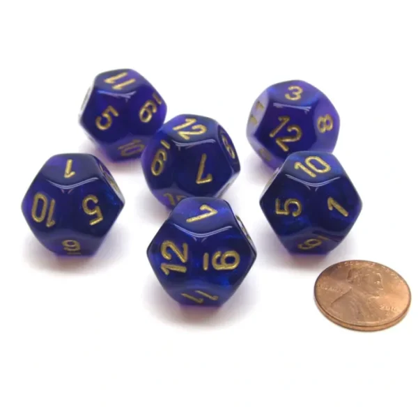 Borealis 18mm 12 Sided D12 Chessex Dice, 6 Pieces - Royal Purple with Gold - Your Source for Gaming Essentials Best