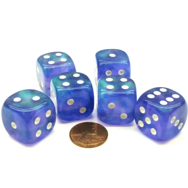 Borealis 20mm Big D6 Chessex Dice, 6 Pieces - Purple with White Pips - Your Source for Gaming Essentials Online