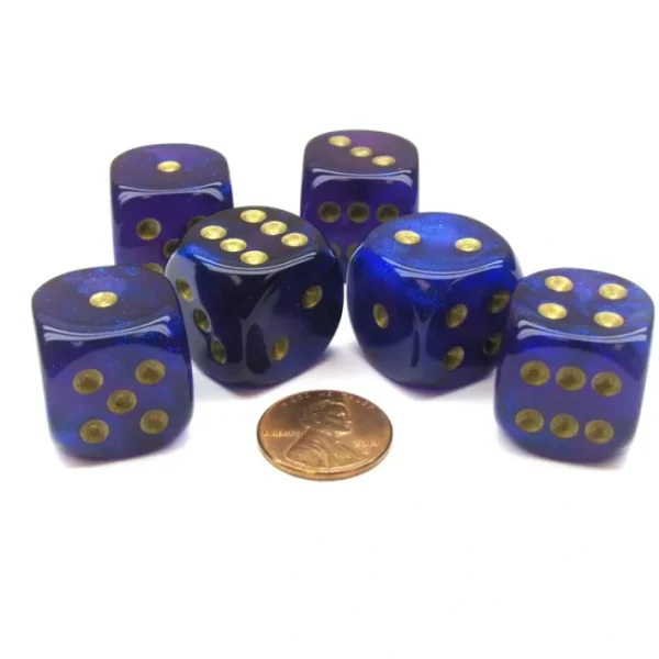 Borealis 20mm Big D6 Chessex Dice, 6 Pieces - Royal Purple with Gold Pips - Your Source for Gaming Essentials Sale