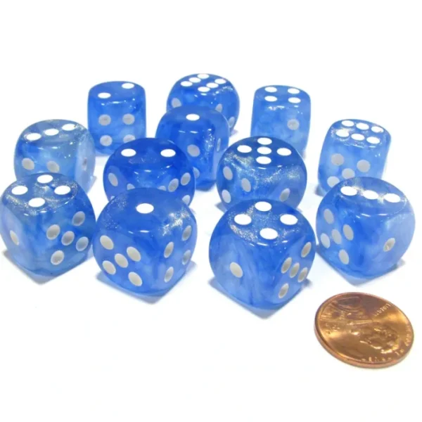 Borealis 16mm D6 Chessex Dice Block (12 Dice) - Sky Blue with White Pips - Your Source for Gaming Essentials Flash Sale