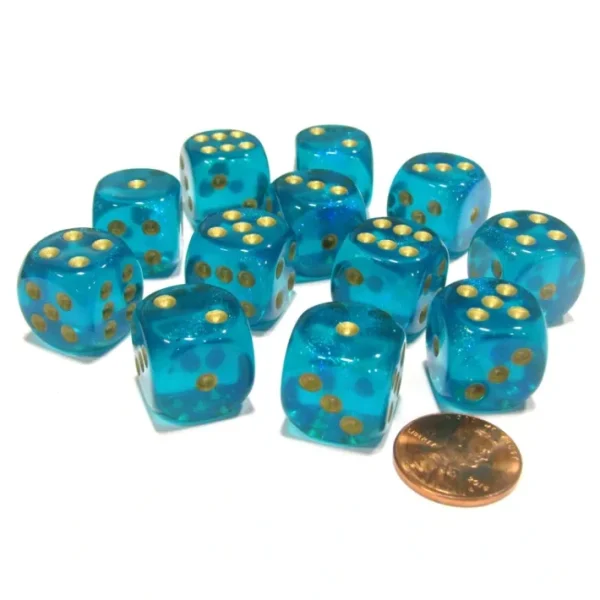 Borealis 16mm D6 Chessex Dice Block (12 Dice) - Teal with Gold Pips - Your Source for Gaming Essentials Cheap