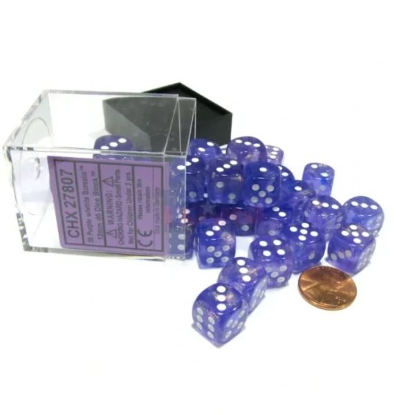 Borealis 12mm D6 Chessex Dice Block (36 Dice) - Purple with White Pips - Your Source for Gaming Essentials Best Sale