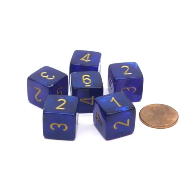 Borealis 15mm D6 Chessex Dice, 6 Pieces - Royal Purple with Gold with Numbers - Your Source for Gaming Essentials Best