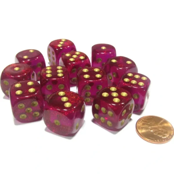 Borealis 16mm D6 Chessex Dice Block (12 Dice) - Magenta with Gold Pips - Your Source for Gaming Essentials Cheap