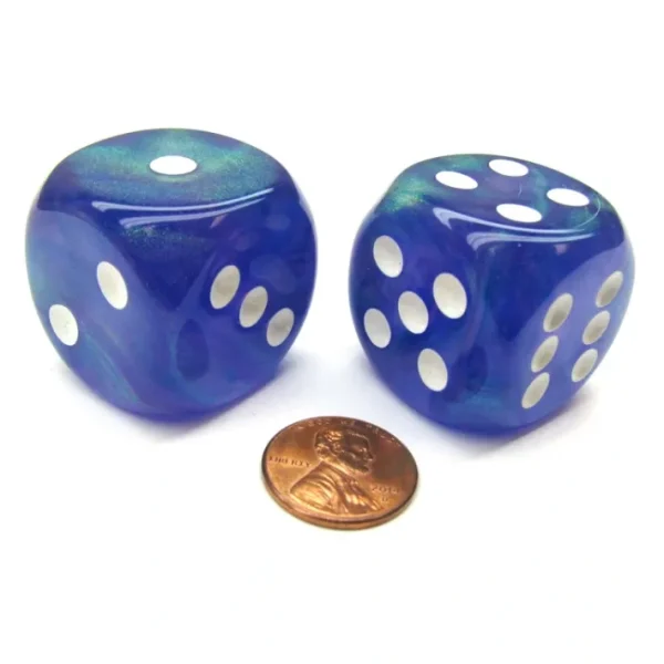 Borealis 30mm Large D6 Chessex Dice, 2 Pieces - Purple with White Pips - Your Source for Gaming Essentials Clearance