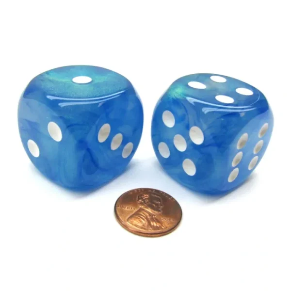 Borealis 30mm Large D6 Chessex Dice, 2 Pieces - Sky Blue with White Pips - Your Source for Gaming Essentials Flash Sale