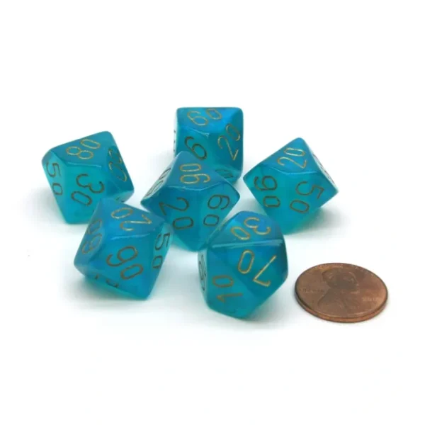 Borealis 16mm Tens D10 (00-90) Chessex Dice, 6 Pieces - Teal with Gold Numbers - Your Source for Gaming Essentials Cheap