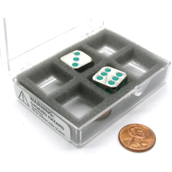 Box of 2 Zinc Metal Alloy D6 15mm Heavy Dice - Green Pips - Your Source for Gaming Essentials Clearance