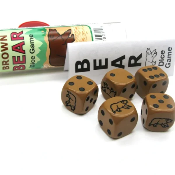 Brown Bear Dice Game 5 Dice Set with Travel Tube and Instructions - Your Source for Gaming Essentials Discount