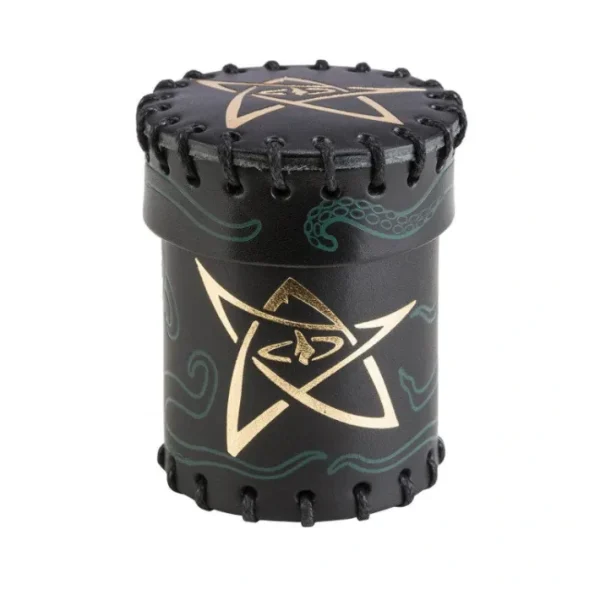Call of Cthulhu Leather Dice Cup - Black/Green with Gold Leather - Your Source for Gaming Essentials Sale