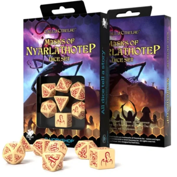 Call of Cthulhu: Masks of Nyarlathotep (7 Piece Set) - Ivory with Red Etches - Your Source for Gaming Essentials Clearance