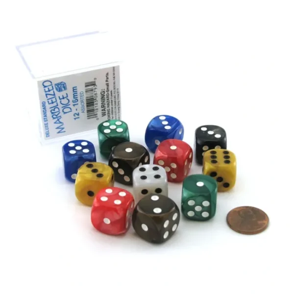Case of 12 Deluxe Marble 16mm Round Edge Dice - Assorted Colors - Your Source for Gaming Essentials Best Sale