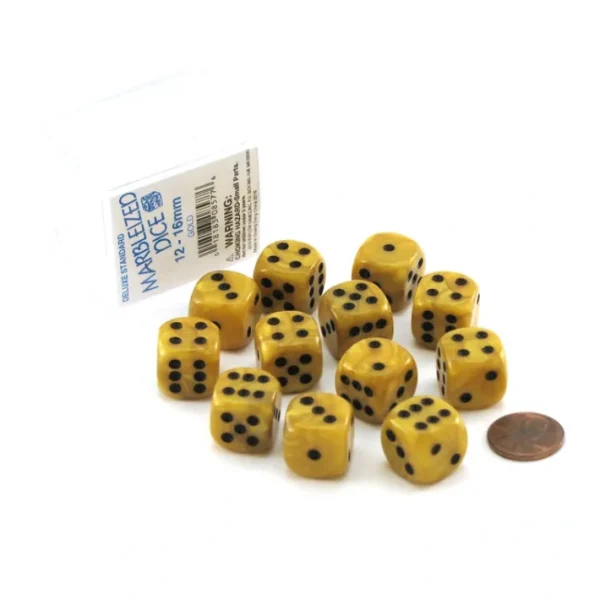 Case of 12 Deluxe Marble 16mm Round Edge Dice - Gold with Black Pips - Your Source for Gaming Essentials Best Sale