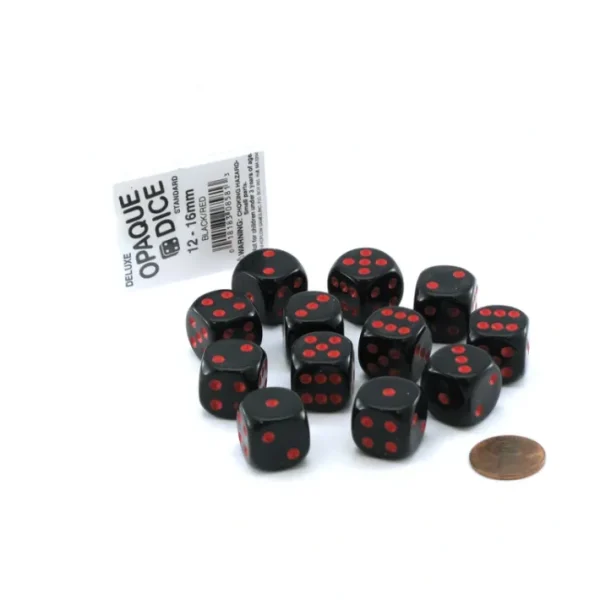 Case of 12 Deluxe Opaque 16mm Round Edge Dice - Black with Red Pips - Your Source for Gaming Essentials Best