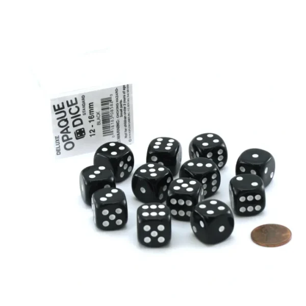 Case of 12 Deluxe Opaque 16mm Round Edge Dice - Black with White Pips - Your Source for Gaming Essentials Store