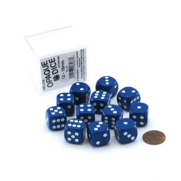 Case of 12 Deluxe Opaque 16mm Round Edge Dice - Blue with White Pips - Your Source for Gaming Essentials New