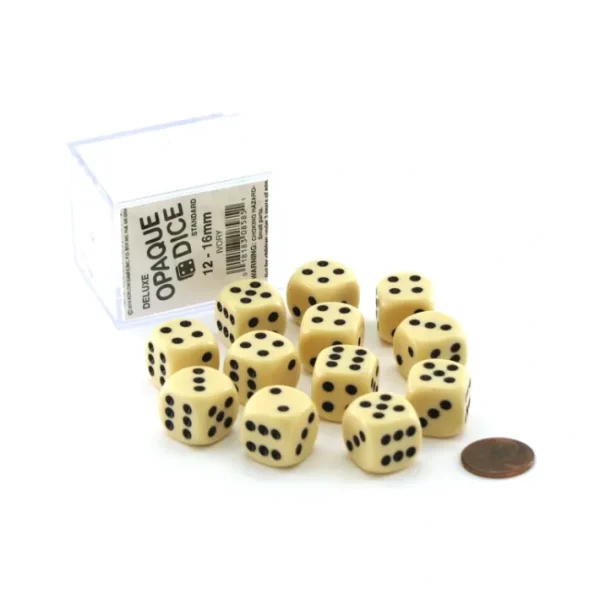 Case of 12 Deluxe Opaque 16mm Round Edge Dice - Ivory with Black Pips - Your Source for Gaming Essentials Best Sale