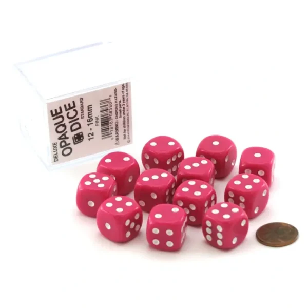 Case of 12 Deluxe Opaque 16mm Round Edge Dice - Pink with White Pips - Your Source for Gaming Essentials Flash Sale