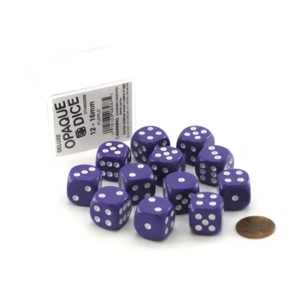 Case of 12 Deluxe Opaque 16mm Round Edge Dice - Purple with White Pips - Your Source for Gaming Essentials Cheap