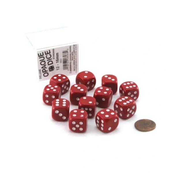 Case of 12 Deluxe Opaque 16mm Round Edge Dice - Red with White Pips - Your Source for Gaming Essentials Best