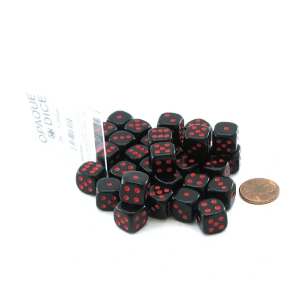 Case of 36 Deluxe Opaque Small 12mm Round Edge Dice - Black with Red Pips - Your Source for Gaming Essentials Cheap