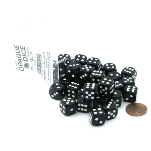 Case of 36 Deluxe Opaque Small 12mm Round Edge Dice - Black with White Pips - Your Source for Gaming Essentials New