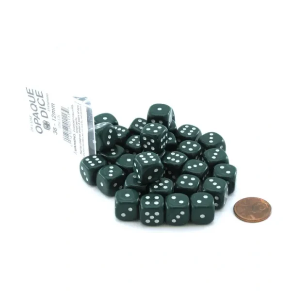 Case of 36 Deluxe Opaque Small 12mm Round Edge Dice - Green with White Pips - Your Source for Gaming Essentials Store