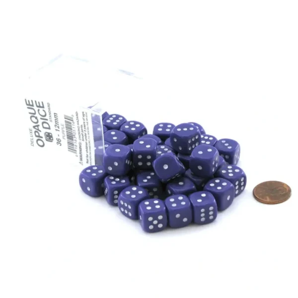 Case of 36 Deluxe Opaque Small 12mm Round Edge Dice - Purple with White Pips - Your Source for Gaming Essentials Sale