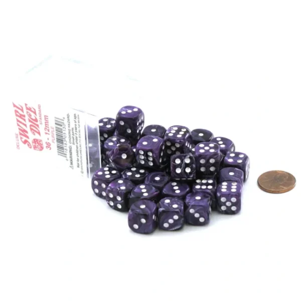 Case of 36 Deluxe Swirl Small 12mm Round Edge Dice - Purple with White Pips - Your Source for Gaming Essentials Hot