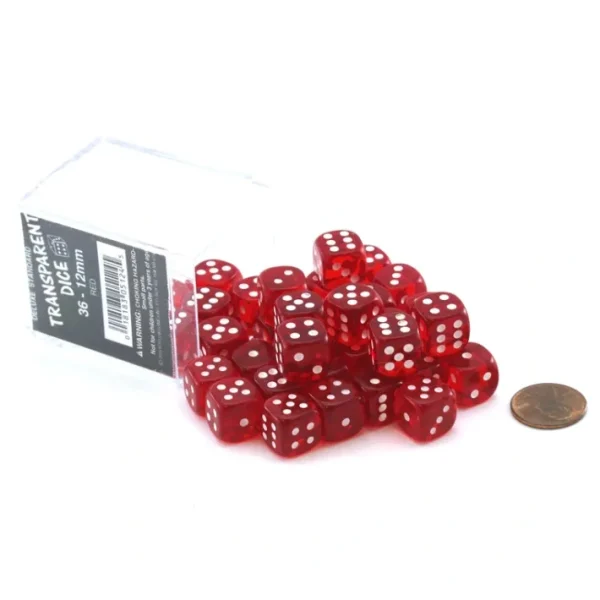 Case of 36 Deluxe Transparent Small 12mm Round Edge Dice - Red with White Pips - Your Source for Gaming Essentials Best Sale