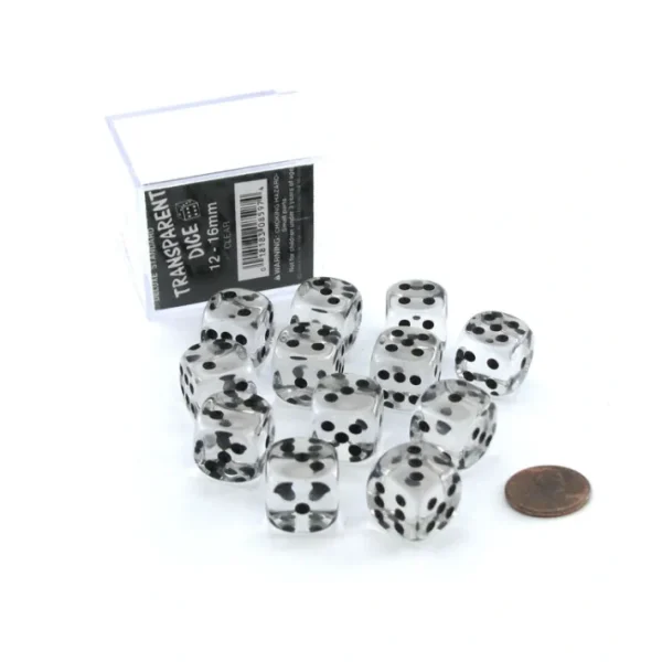 Case of 12 Deluxe Transparent 16mm Round Edge Dice - Clear with Black Pips - Your Source for Gaming Essentials Best Sale