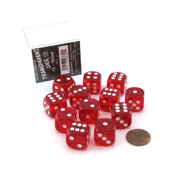 Case of 12 Deluxe Transparent 16mm Round Edge Dice - Red with White Pips - Your Source for Gaming Essentials Fashion