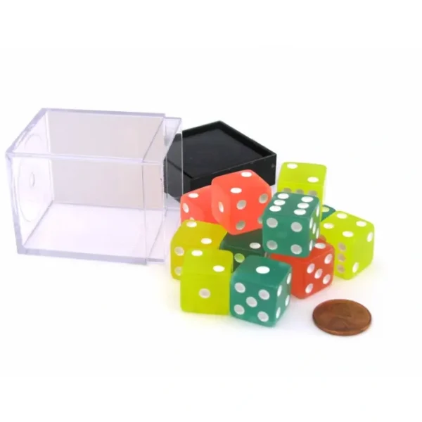 Case with 12 16mm Glow in the Dark Dice - 4 Each of Lemon Lime and Peach Colors - Your Source for Gaming Essentials Best