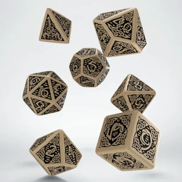 Celtic Dice Set 3D Beige/Black Set (7) - Your Source for Gaming Essentials Store