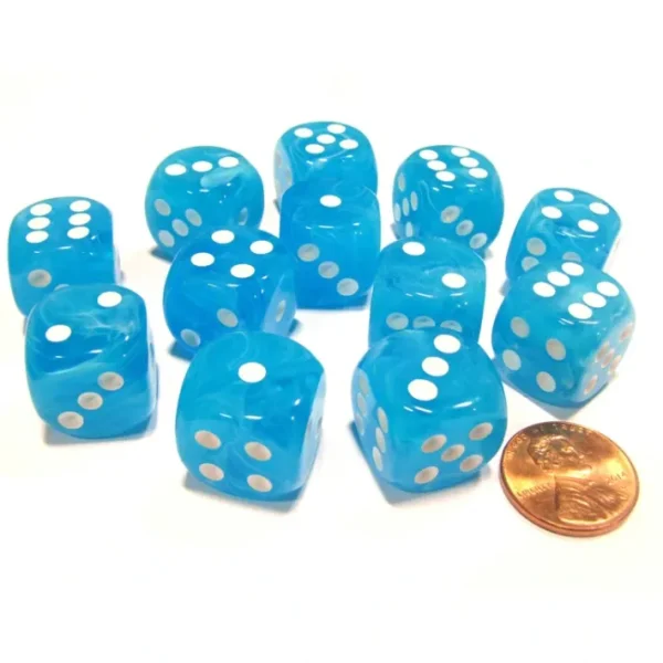Cirrus 16mm D6 Chessex Dice Block (12 Dice) - Light Blue with White Pips - Your Source for Gaming Essentials New