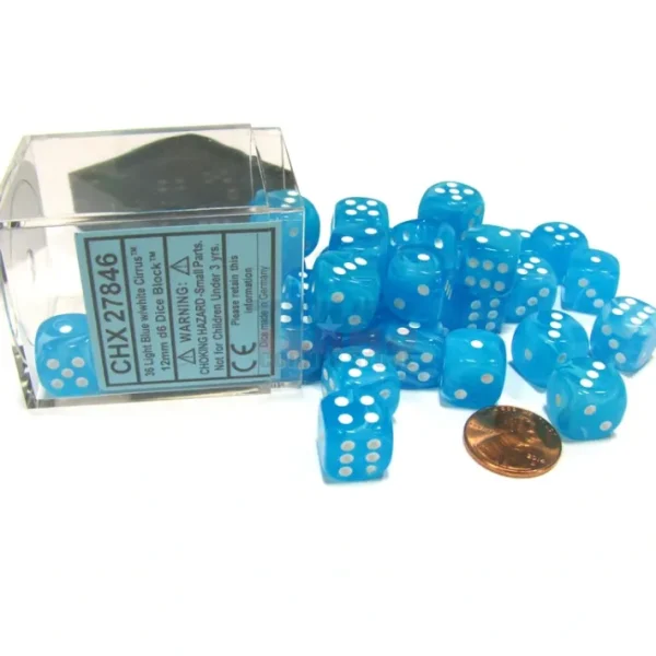 Cirrus 12mm D6 Chessex Dice Block (36 Dice) - Light Blue with White Pips - Your Source for Gaming Essentials Best