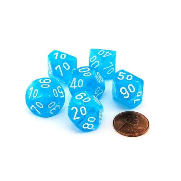 Cirrus 16mm Tens D10 (00-90) Dice, 6 Pieces - Light Blue with White Numbers - Your Source for Gaming Essentials New