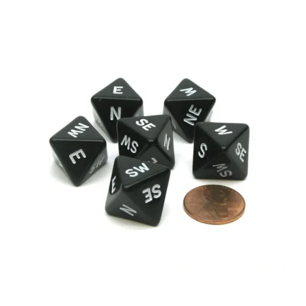 Compass Cardinal Direction D8 Chessex Dice, 6 Pieces - Black with White Letters - Your Source for Gaming Essentials Sale