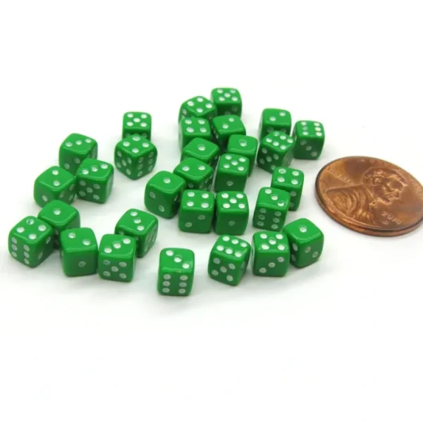 30 Deluxe Rounded Corner Six Sided D6 5mm .197 Inch Small Tiny Dice - Green - Your Source for Gaming Essentials Discount