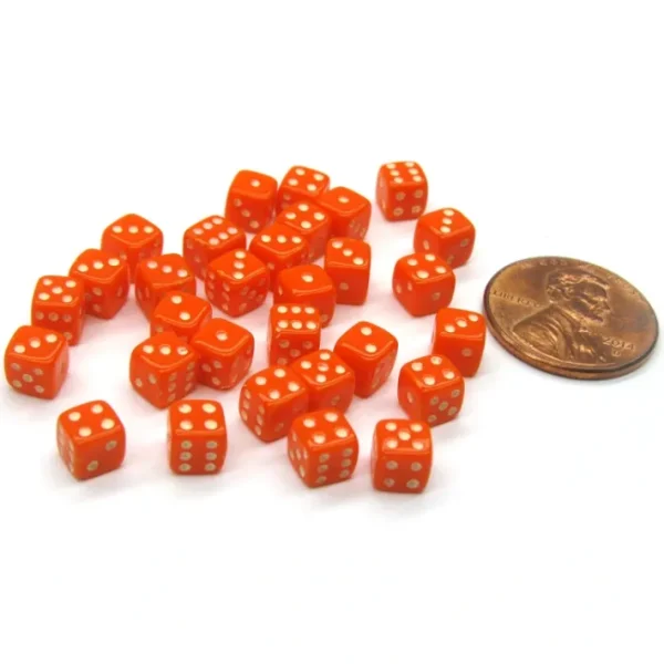 30 Deluxe Rounded Corner Six Sided D6 5mm .197 Inch Small Tiny Dice - Orange - Your Source for Gaming Essentials Clearance